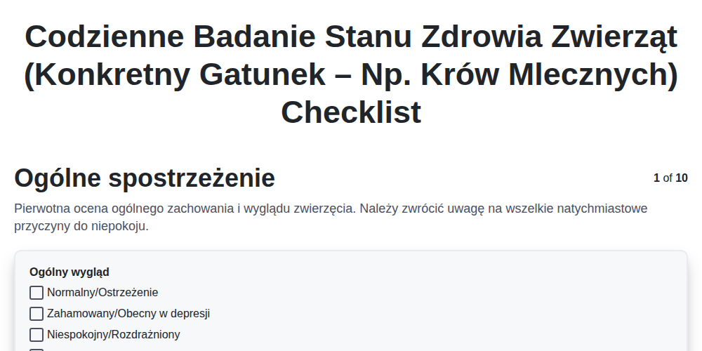 Codzienne badanie stanu zdrowia zwierząt (konkretny gatunek – np. krów mlecznych) screenshot