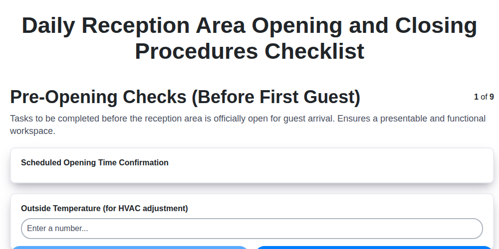 daily reception area opening and closing procedures screenshot