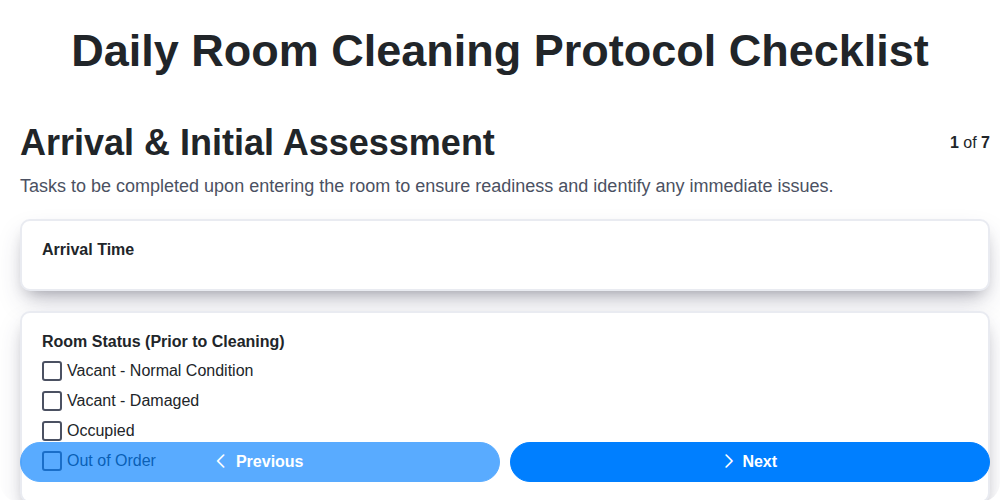 daily room cleaning protocol screenshot