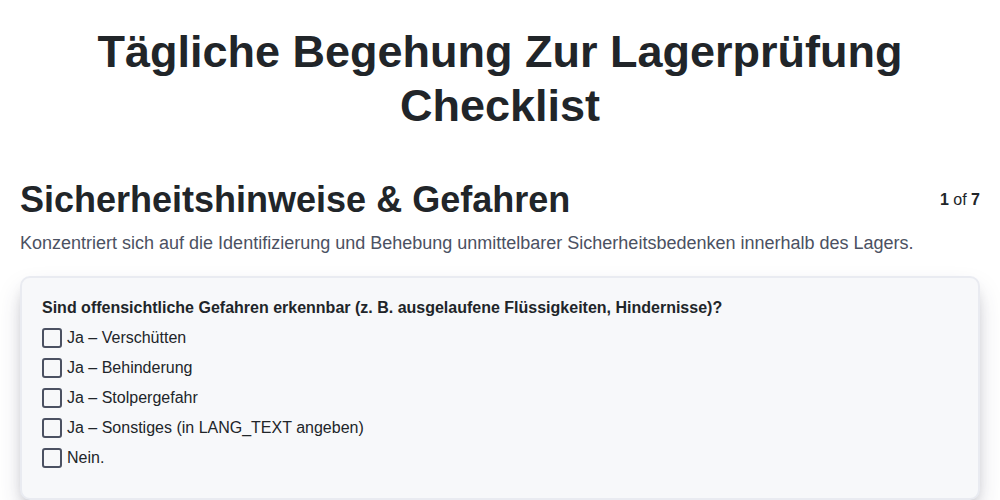 Tägliche Begehung zur Lagerprüfung screenshot
