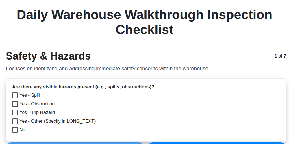 daily warehouse walkthrough inspection screenshot