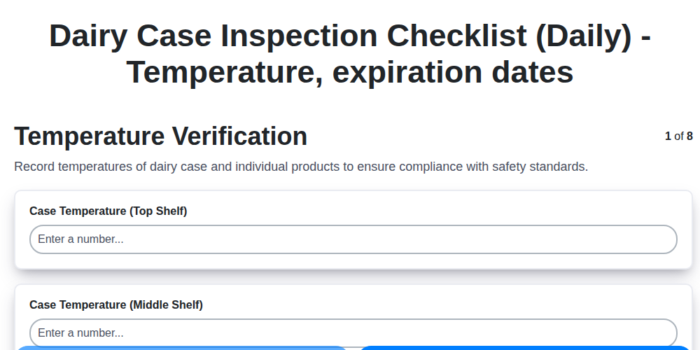 dairy case inspection checklist daily temperature expiration dates screenshot