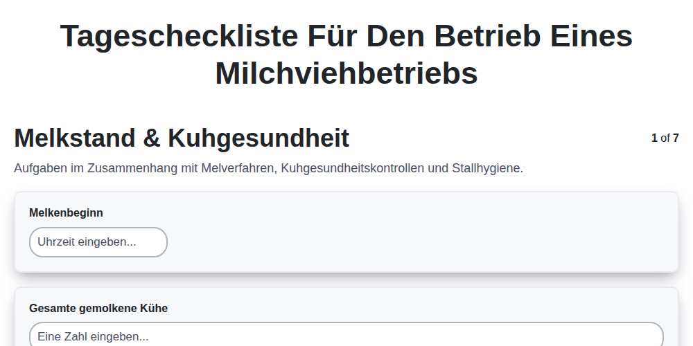 Tagescheckliste für den Betrieb eines Milchviehbetriebs screenshot