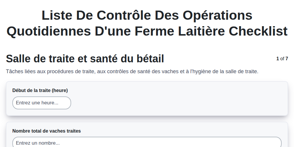 Liste de contrôle des opérations quotidiennes d'une ferme laitière screenshot