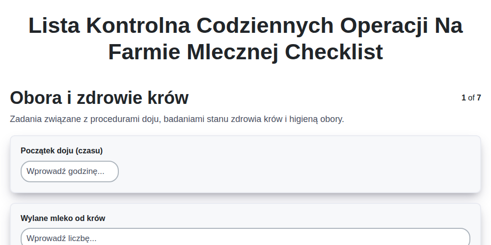 Lista kontrolna codziennych operacji na farmie mlecznej screenshot