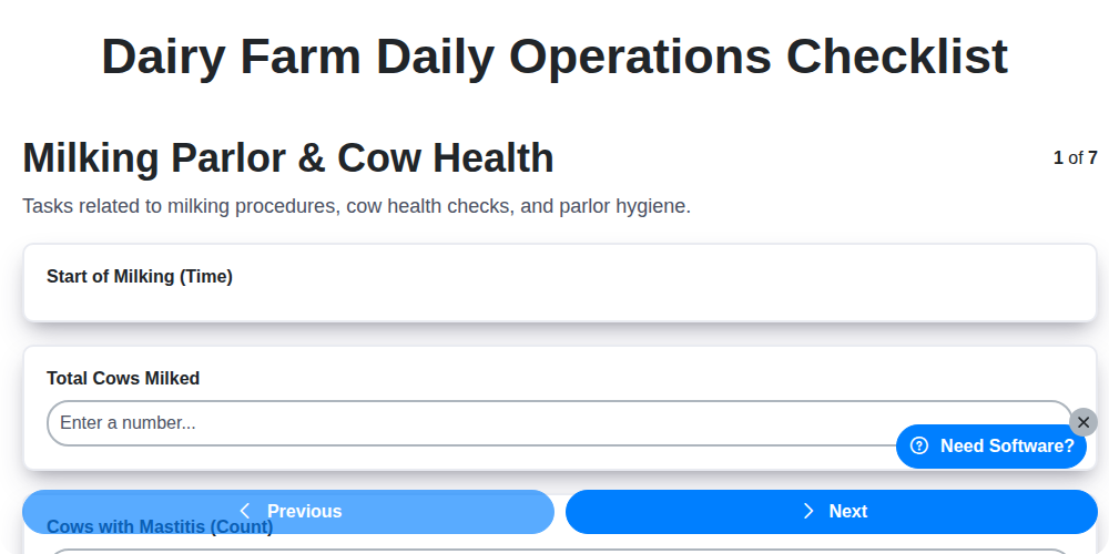 dairy farm daily operations checklist screenshot