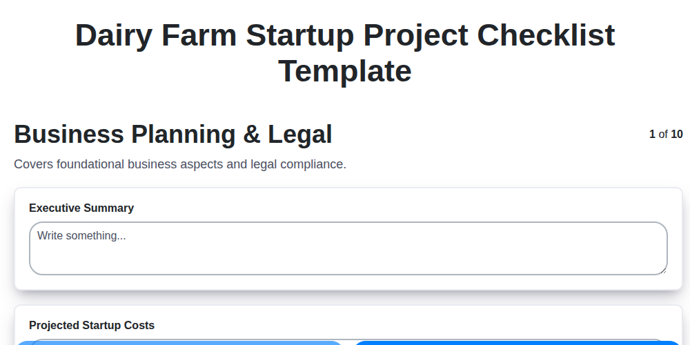 dairy farm startup project checklist template screenshot