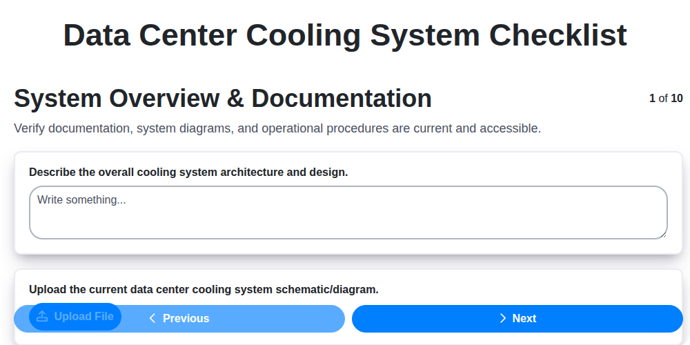 data center cooling system checklist screenshot