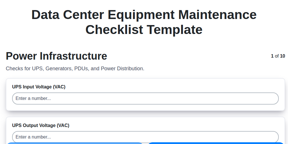 data center equipment maintenance checklist template screenshot