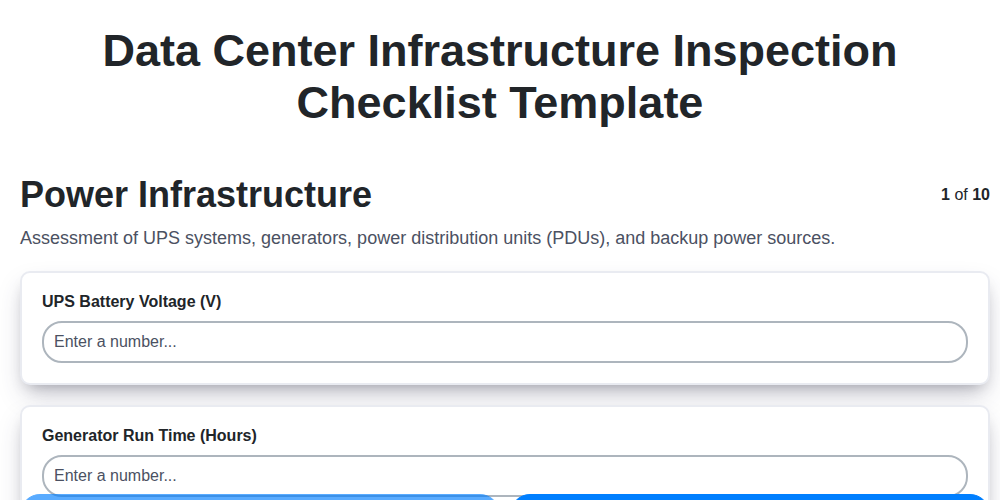 data center infrastructure inspection checklist template screenshot
