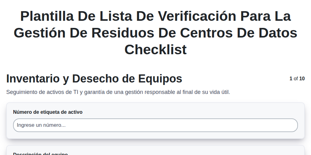 Plantilla de lista de verificación para la gestión de residuos de centros de datos screenshot