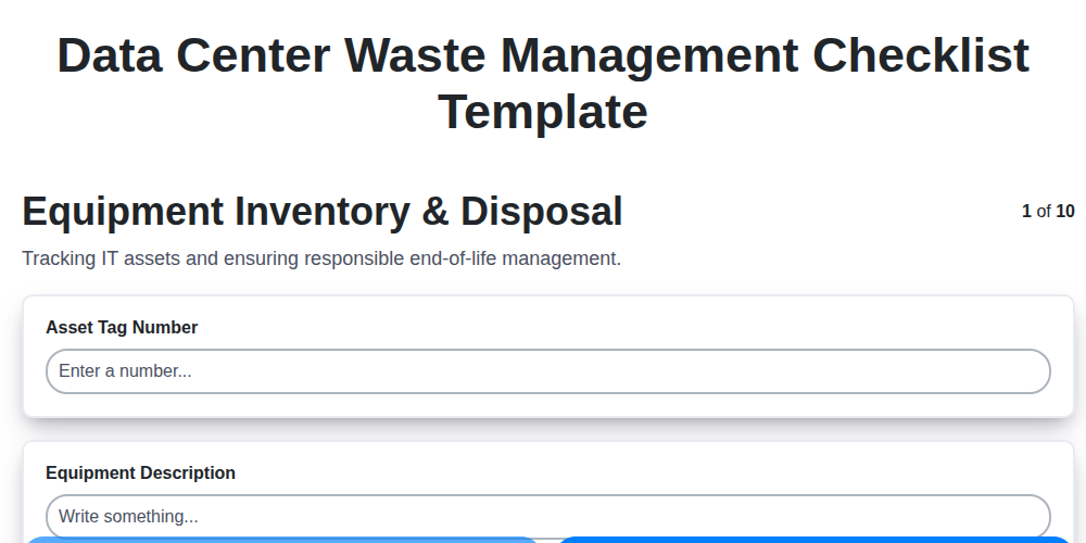 data center waste management checklist template screenshot