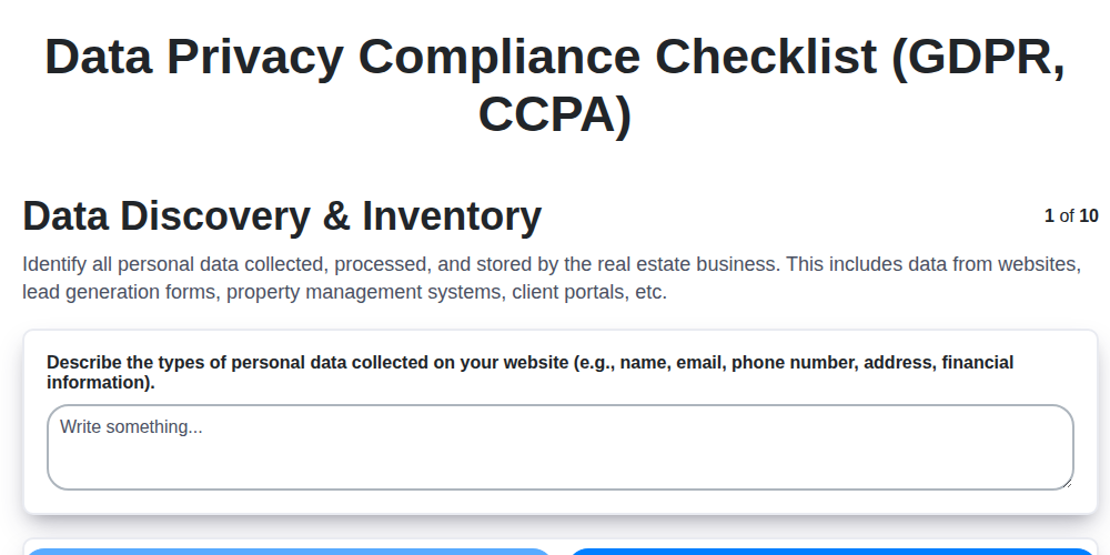 data privacy compliance checklist gdpr ccpa screenshot