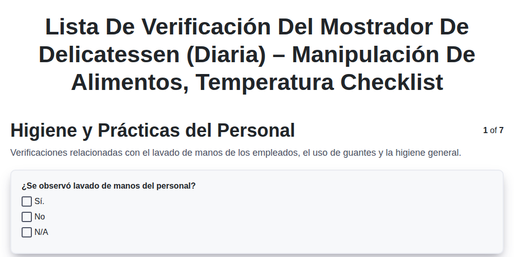Lista de Verificación del Mostrador de Delicatessen (Diaria) – Manipulación de alimentos, temperatura screenshot
