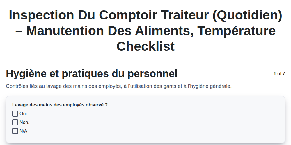 Inspection du comptoir traiteur (quotidien) – Manutention des aliments, température screenshot