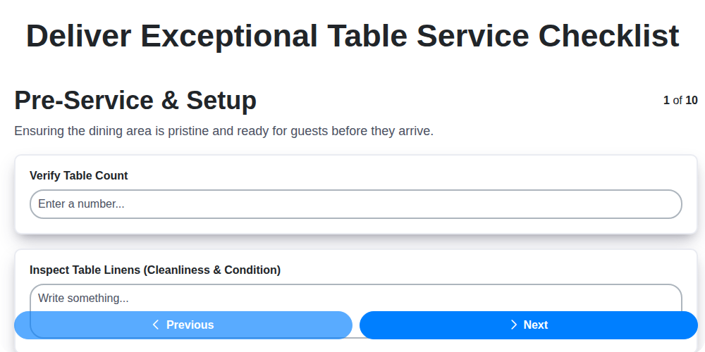 deliver exceptional table service screenshot