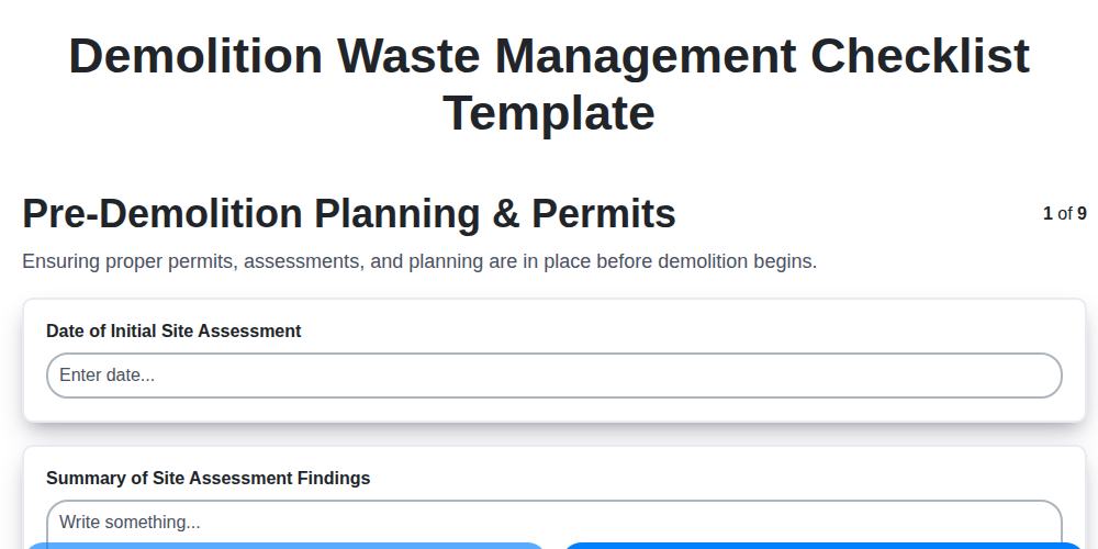 demolition waste management checklist template screenshot