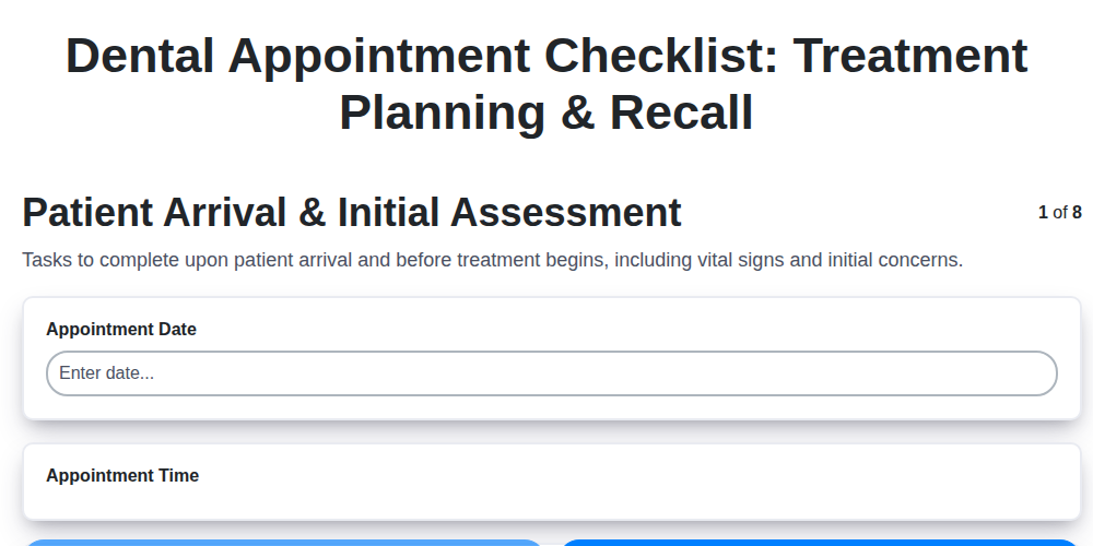 dental appointment checklist treatment planning recall screenshot