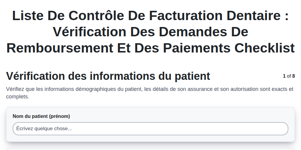 Liste de contrôle de facturation dentaire : Vérification des demandes de remboursement et des paiements screenshot