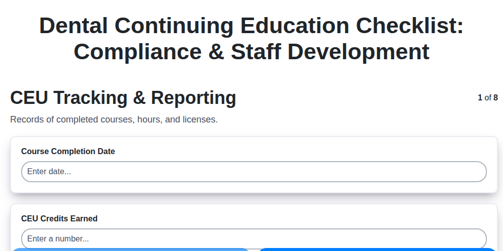 dental continuing education checklist compliance staff development screenshot