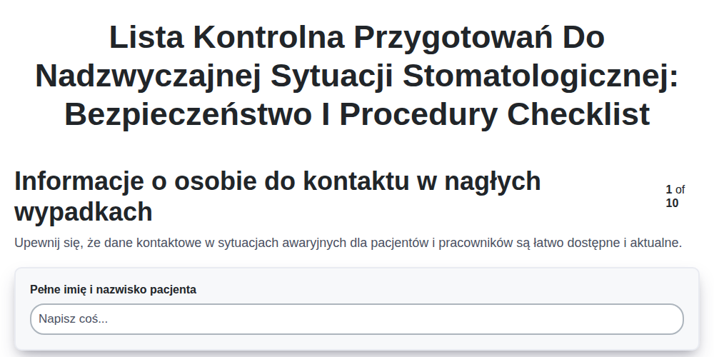 Lista kontrolna przygotowań do nadzwyczajnej sytuacji stomatologicznej: Bezpieczeństwo i procedury screenshot