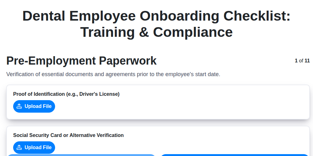 dental employee onboarding checklist training compliance screenshot