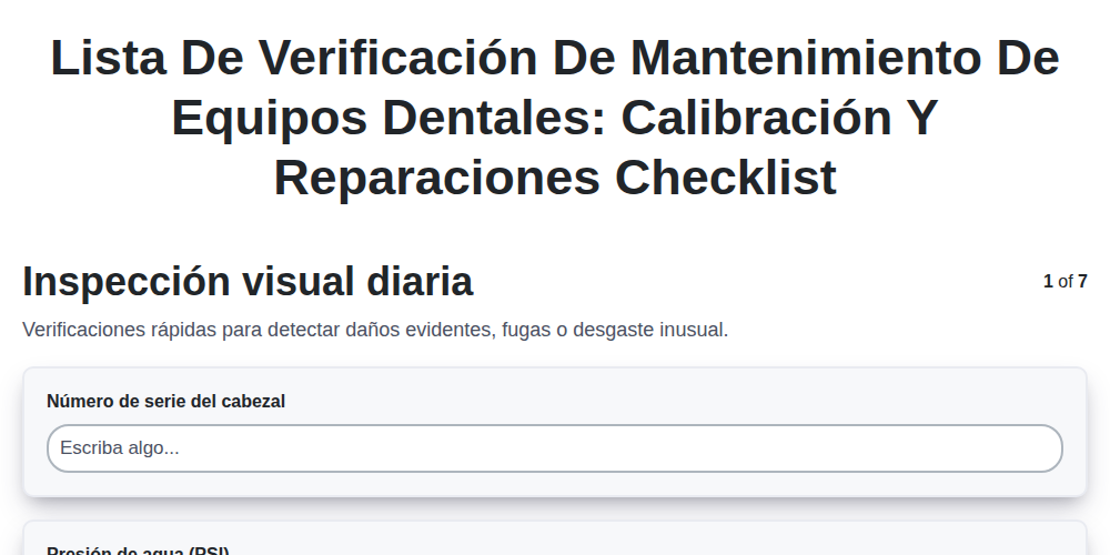Lista de Verificación de Mantenimiento de Equipos Dentales: Calibración y Reparaciones screenshot