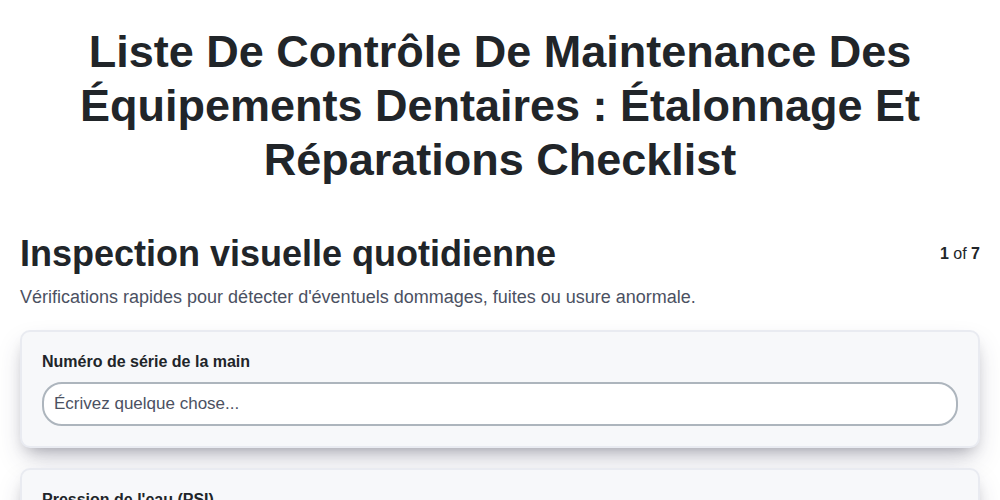 Liste de contrôle de maintenance des équipements dentaires : étalonnage et réparations screenshot