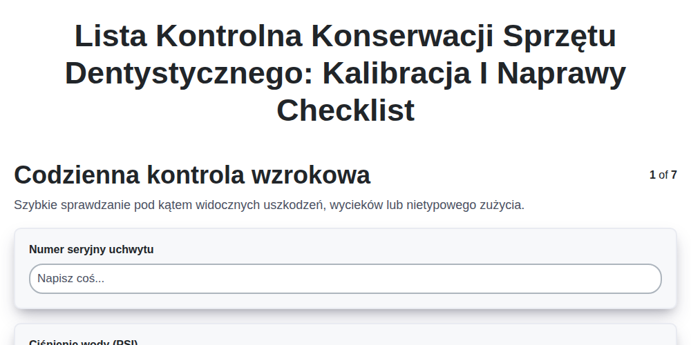 Lista kontrolna konserwacji sprzętu dentystycznego: Kalibracja i naprawy screenshot