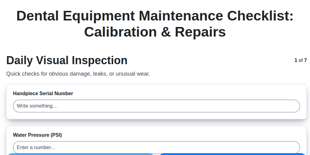 dental equipment maintenance checklist calibration repairs screenshot