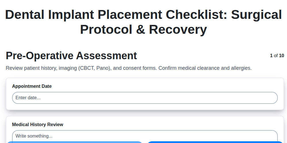 dental implant placement checklist surgical protocol recovery screenshot