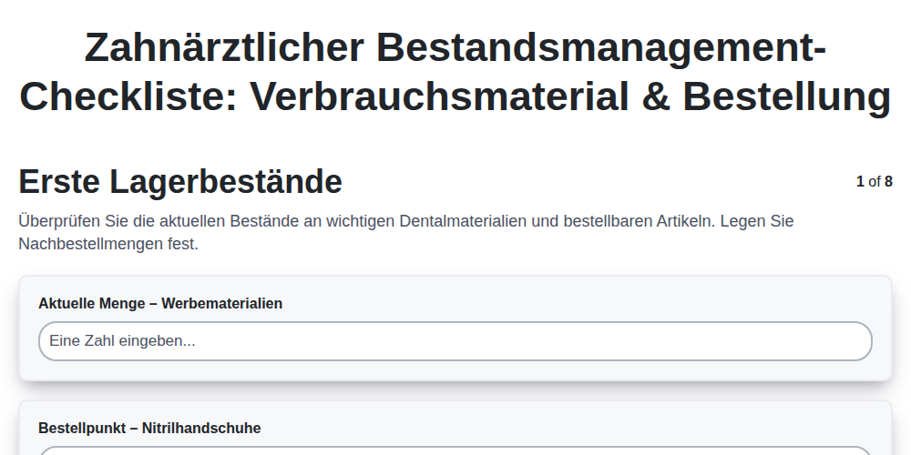 Zahnärztlicher Bestandsmanagement-Checkliste: Verbrauchsmaterial & Bestellung screenshot