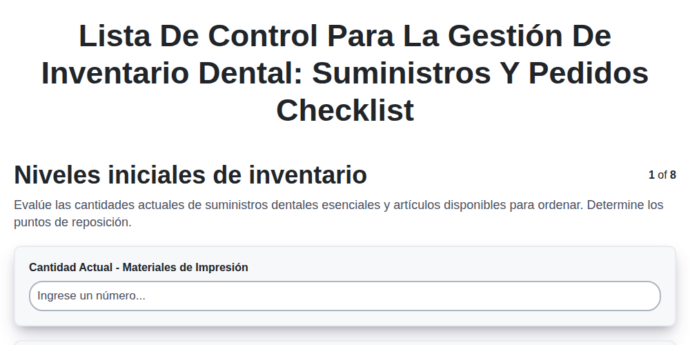 Lista de Control para la Gestión de Inventario Dental: Suministros y Pedidos screenshot