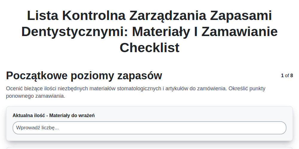 Lista kontrolna zarządzania zapasami dentystycznymi: Materiały i zamawianie screenshot
