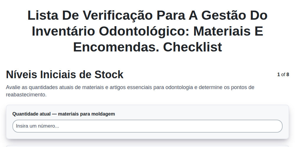 Lista de verificação para a gestão do inventário odontológico: materiais e encomendas. screenshot
