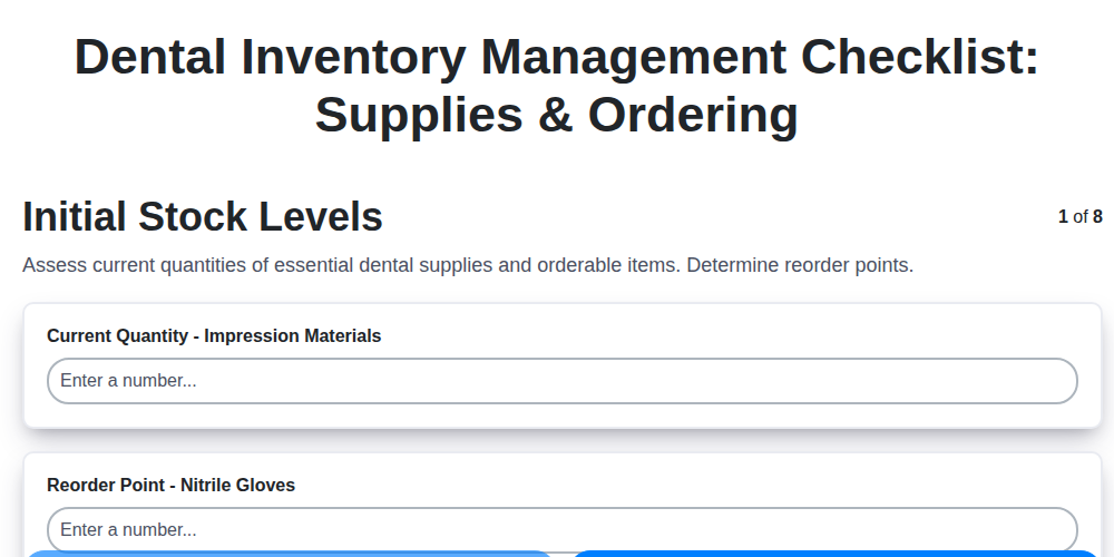 dental inventory management checklist supplies ordering screenshot