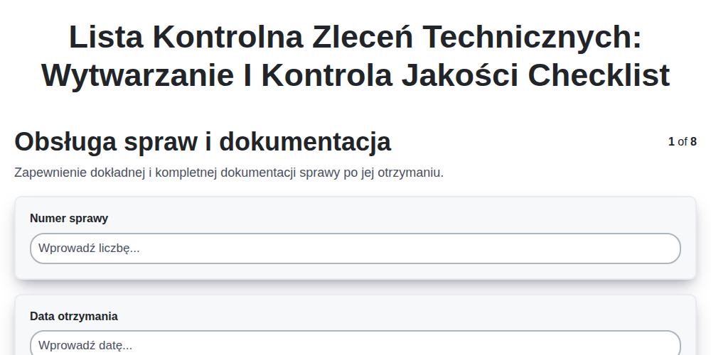 Lista kontrolna zleceń technicznych: wytwarzanie i kontrola jakości screenshot