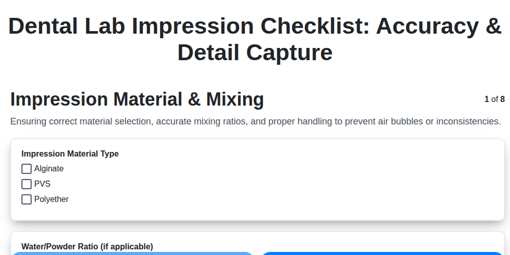 dental lab impression checklist accuracy detail capture screenshot