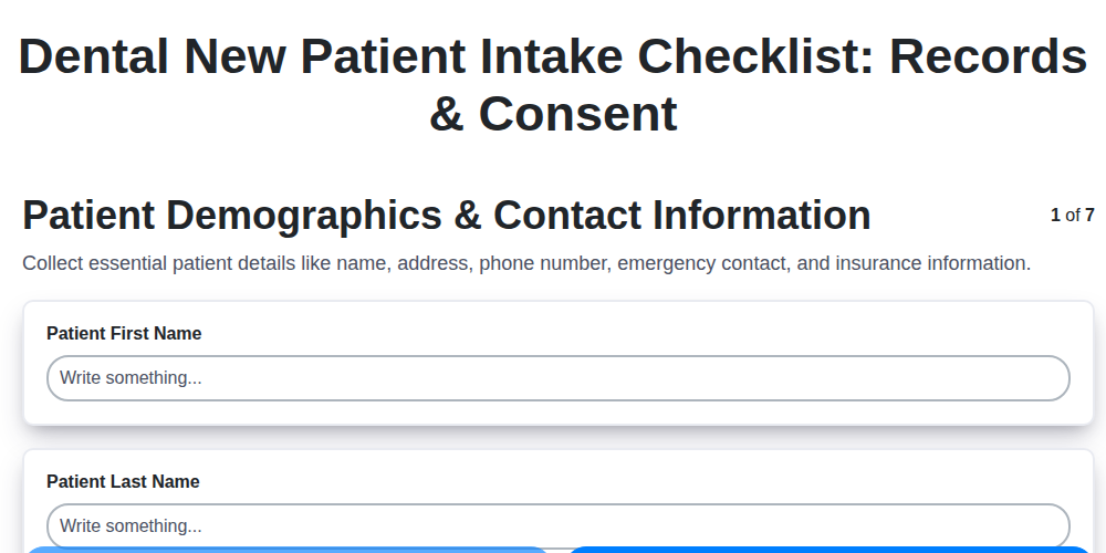 dental new patient intake checklist records consent screenshot