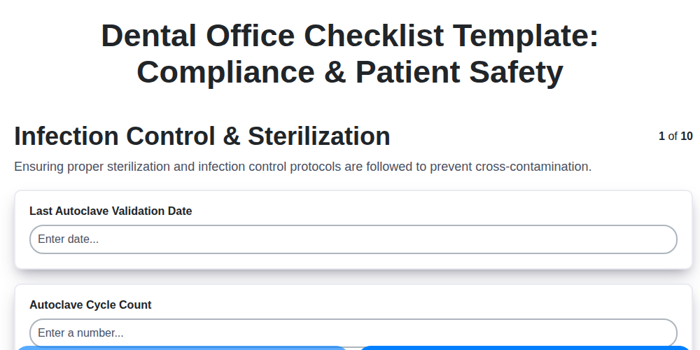 dental office checklist template compliance patient safety screenshot