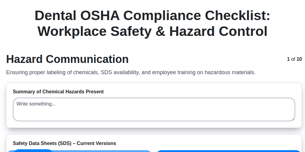 dental osha compliance checklist workplace safety hazard control screenshot