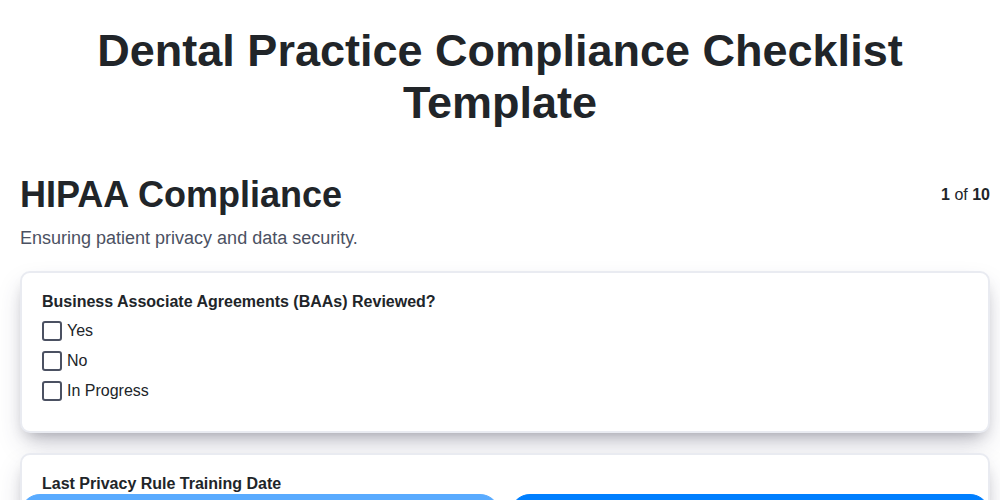 dental practice compliance checklist template screenshot