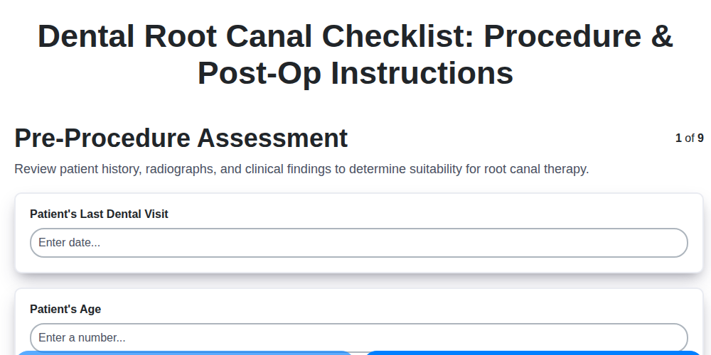 dental root canal checklist procedure post op instructions screenshot