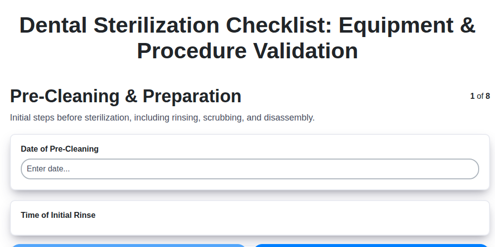 dental sterilization checklist equipment procedure validation screenshot