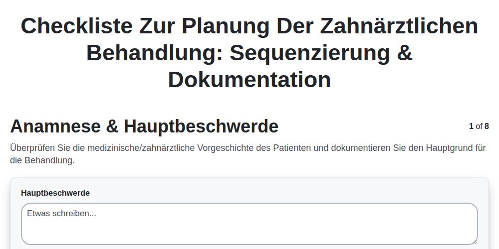 Checkliste zur Planung der zahnärztlichen Behandlung: Sequenzierung & Dokumentation screenshot