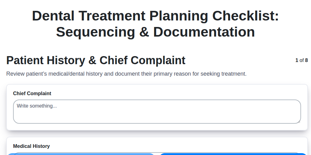 dental treatment planning checklist sequencing documentation screenshot