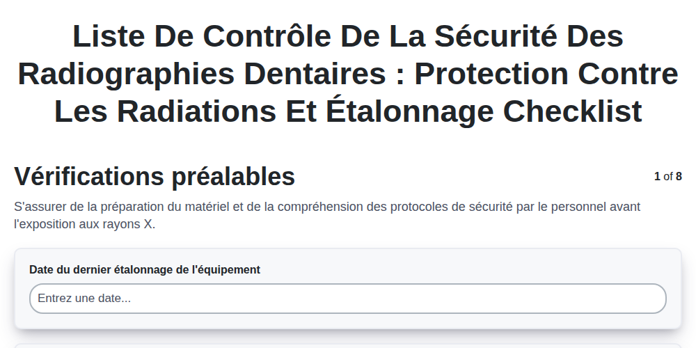 Liste de contrôle de la sécurité des radiographies dentaires : Protection contre les radiations et étalonnage screenshot