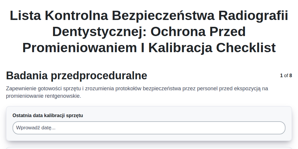 Lista kontrolna bezpieczeństwa radiografii dentystycznej: Ochrona przed promieniowaniem i kalibracja screenshot