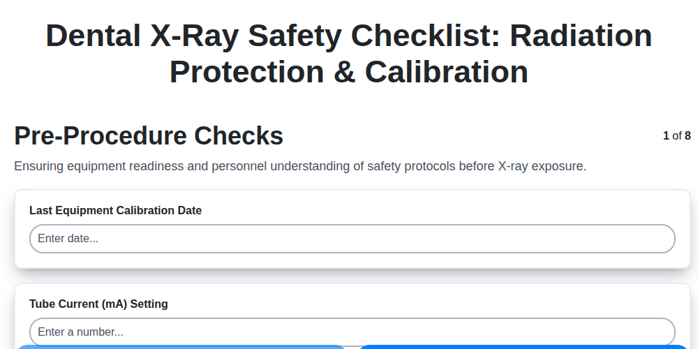 dental x ray safety checklist radiation protection calibration screenshot