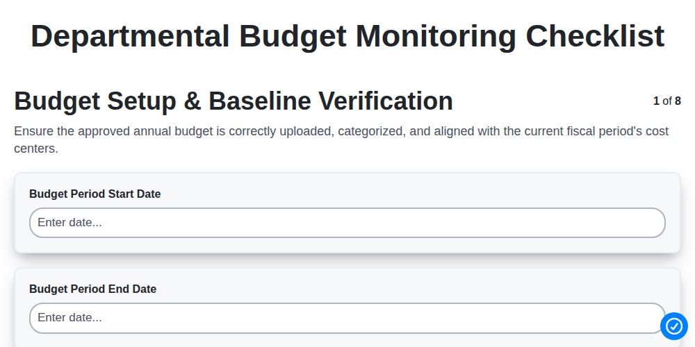 departmental budget monitoring checklist screenshot